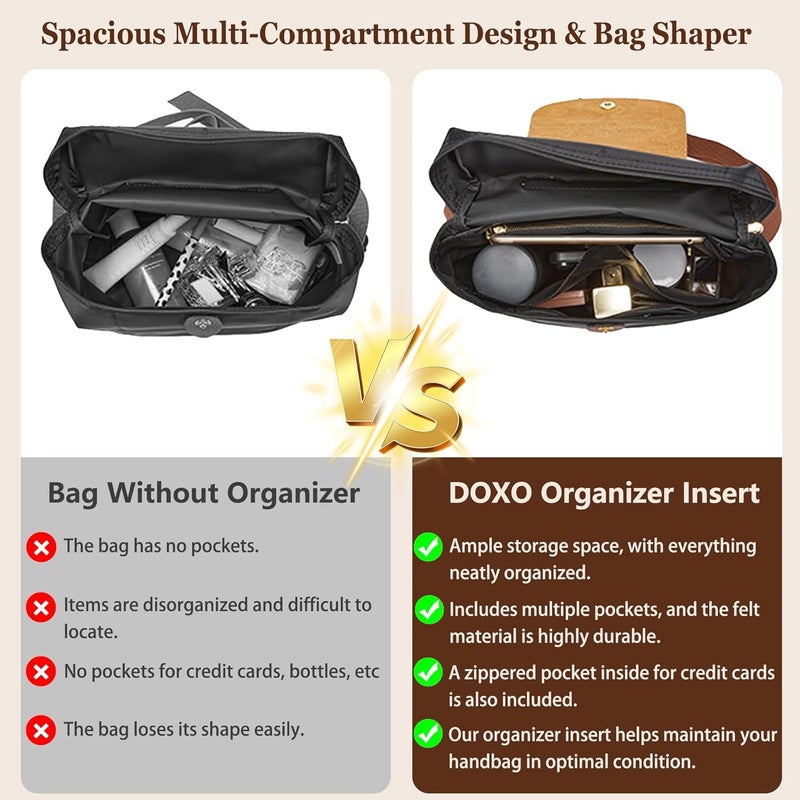 Doxo Backpack Organzier Insert for Longchamp Le Pliage Bag, Premium Felt Organizer with 8 Compartments and Zippered Pocket Bottle Pocket(Black, Backpack) - Image 5